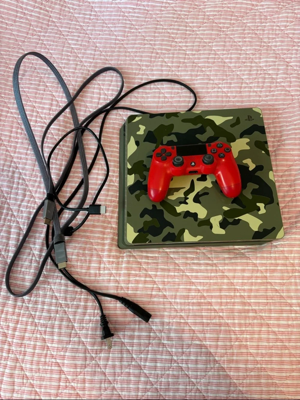 Sony PlayStation Slim Console- Green Camouflage color with Controller + cords!